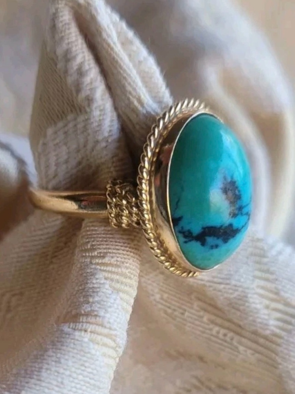 Vintage solid 14k gold natural blue/green turquoise ring with matrix size 6.5 - Picture 2 of 7